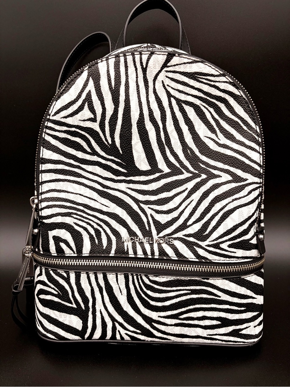 Michael Kors Rhea Medium Zebra Print Backpack Handbag Purse